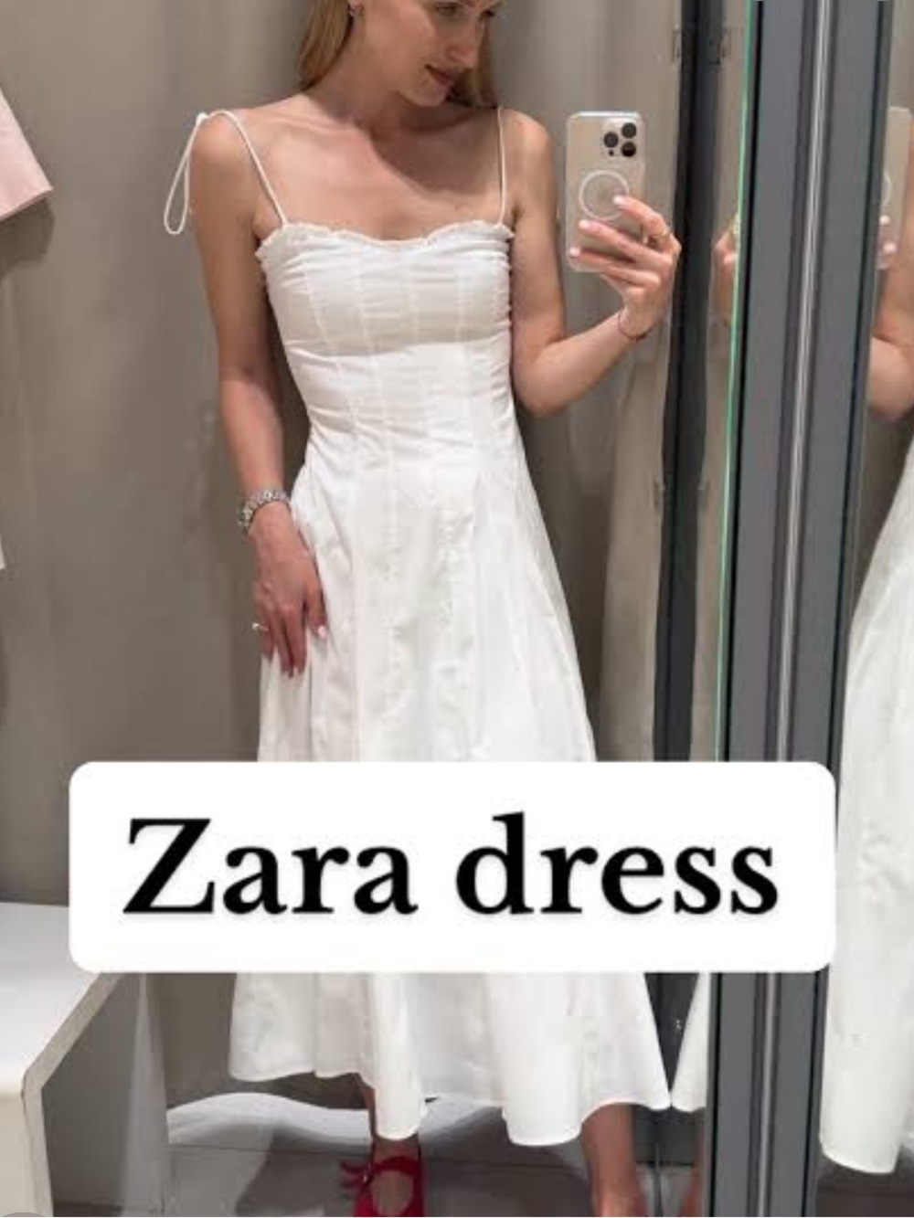 Zara White Tie-Strap Midi Dress